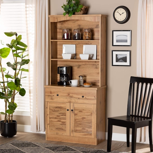 Baxton Studio Agni Modern and Contemporary Oak Brown Finished Wood Buffet and Hutch Kitchen Cabinet 189-11985-ZORO - main